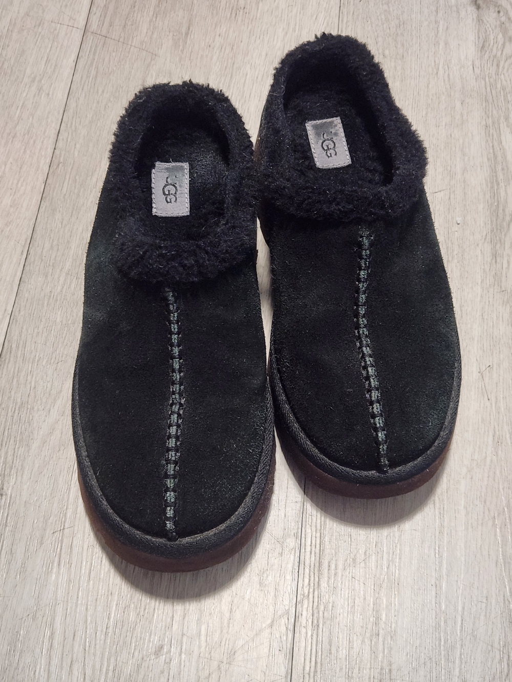 UGG Black Suede Funkette Platform Clog Slippers Size 7